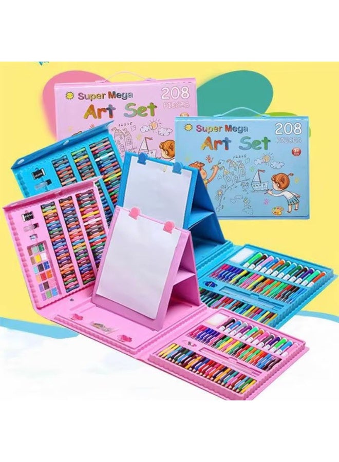OKIKI 208 PCS Art Supplies, BRAND Drawing Art Kit for Kids Adults Art Set with Double Sided Trifold Easel, Oil Pastels, Crayons (Blue) - Image 5
